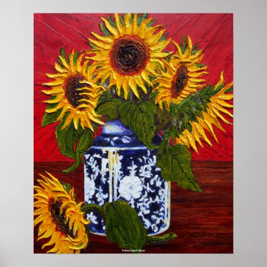 Geel Poster voor zonnebloemen (Voorkant)