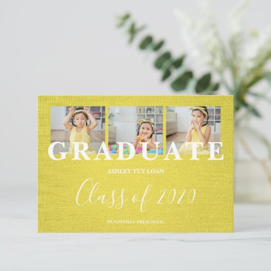 Geel pre-k Afstuderen drie Textieltextuur van Foto (Staand voorkant)