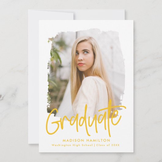 Geel | Preppy Script Photo Afstuderen Aankondiging (Voorkant)