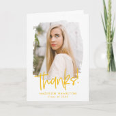 Geel | Preppy Script Photo Afstuderen Bedankkaart (Voorkant)