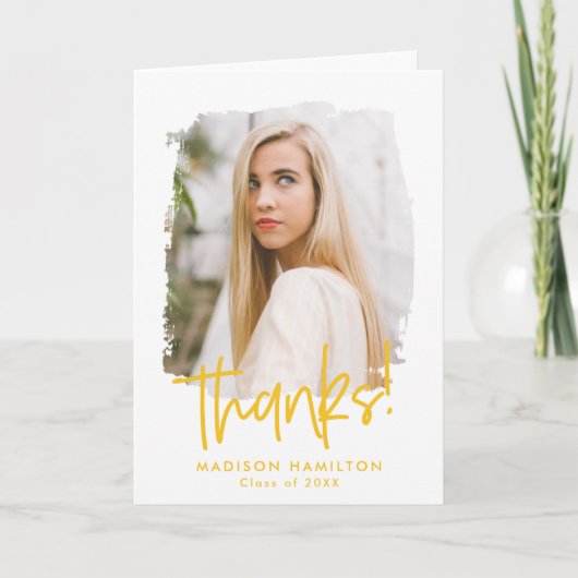 Geel | Preppy Script Photo Afstuderen Bedankkaart (Voorkant)