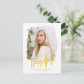 Geel | Preppy Script Photo Afstuderen Hartelijk da Briefkaart (Staand voorkant)