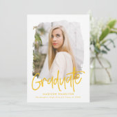 Geel | Preppy Script Photo Graduparty Kaart (Staand voorkant)
