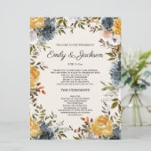 Geel programma voor het binden van een blauwe vlin programmakaart (Staand voorkant)