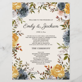 Geel programma voor het binden van een blauwe vlin programmakaart