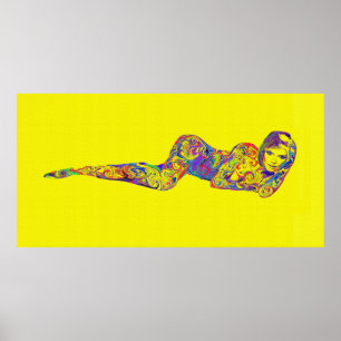 geel psychedelisch wervelmeisje poster