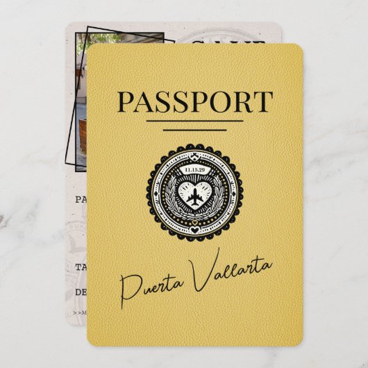 Geel Puerta Vallarta paspoort Bewaar de datum Save The Date (Voorkant / Achterkant)