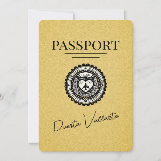 Geel Puerta Vallarta paspoort Bewaar de datum Save The Date (Voorkant)