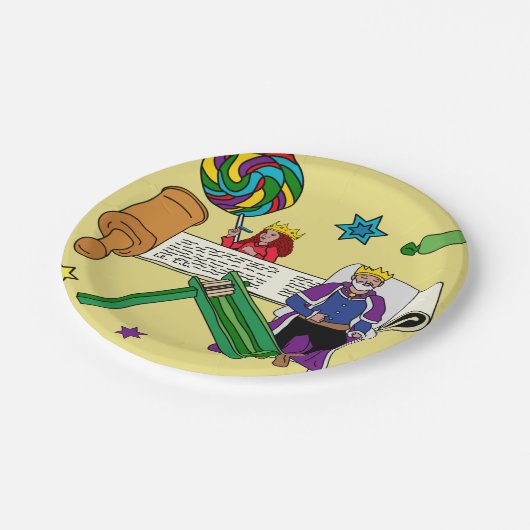 Geel Purim Bord - Megilla & Grogger (Gekanteld)