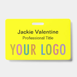 Geel PVC naamkaartje met clip-lijn of -haspel Badge
