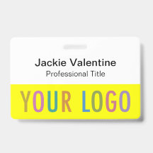 Geel PVC naamkaartje met cliphaspel of koordje