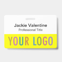 Geel PVC naamkaartje met cliphaspel of koordje Badge