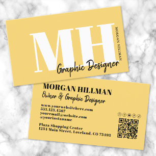 Geel QR Code Eenvoudig Monogram Visitekaartje