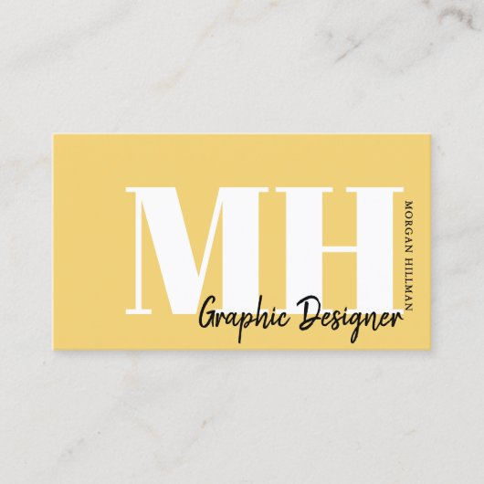 Geel QR-code enkelvoudig monogram Visitekaartje (Voorkant)