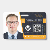 Geel QR-code foto ID-badge | Bedrijfsmedewerker Badge (Voorzijde)