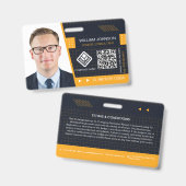 Geel QR-code foto ID-badge | Bedrijfsmedewerker Badge (Voor- en achterkant)