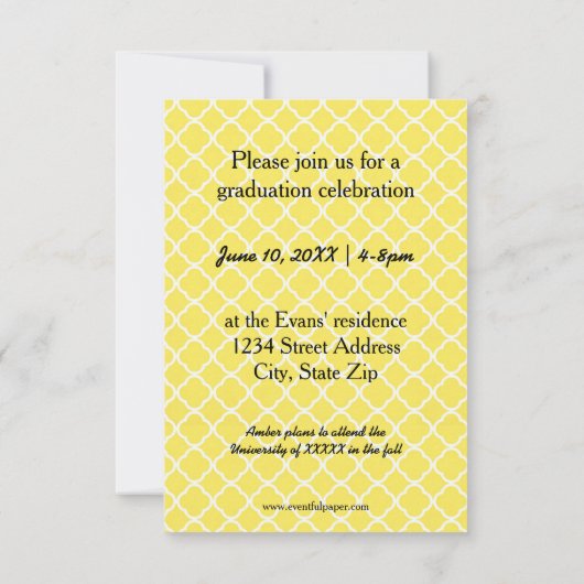 Geel Quatrefoil - 3x5 Afstuderen aankondiging (Achterkant)