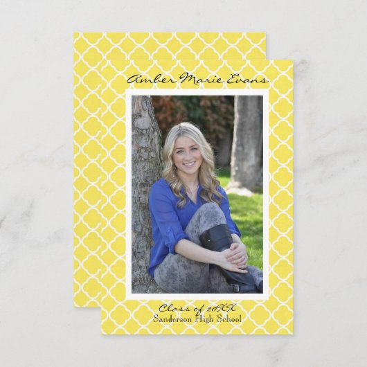 Geel Quatrefoil - 3x5 Afstuderen aankondiging (Voorkant / Achterkant)