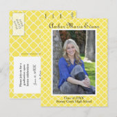 Geel Quatrefoil - Afstuderen Post Card Uitnodiging Briefkaart (Voorkant / Achterkant)