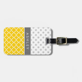 Geel Quatrefoil en grijs Polka Dot Pattern Bagagelabel (Voorkant horizontaal)