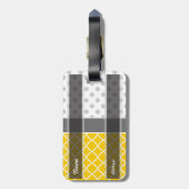 Geel Quatrefoil en grijs Polka Dot Pattern Bagagelabel (Achterkant verticaal)