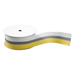 Geel Quatrefoil en grijs Polka Dot Pattern Grosgrain Lint