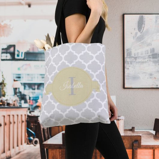 Geel Quatrefoil Gepersonaliseerde Canvas tas
