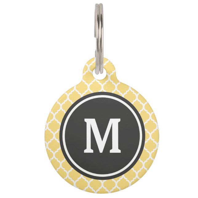 Geel Quatrefoil Monogram Huisdierpenning (Voorkant)