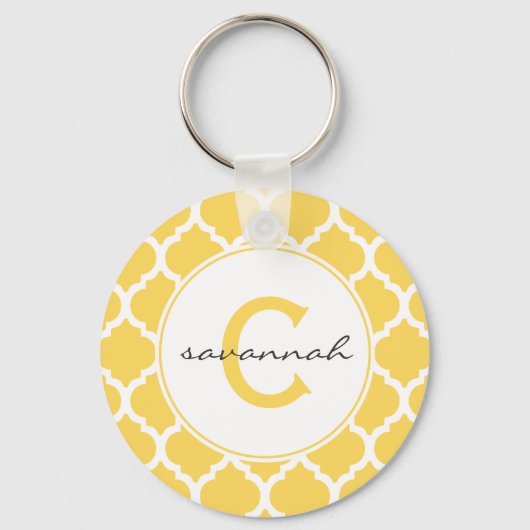 Geel Quatrefoil Monogram Sleutelhanger (Voorkant)