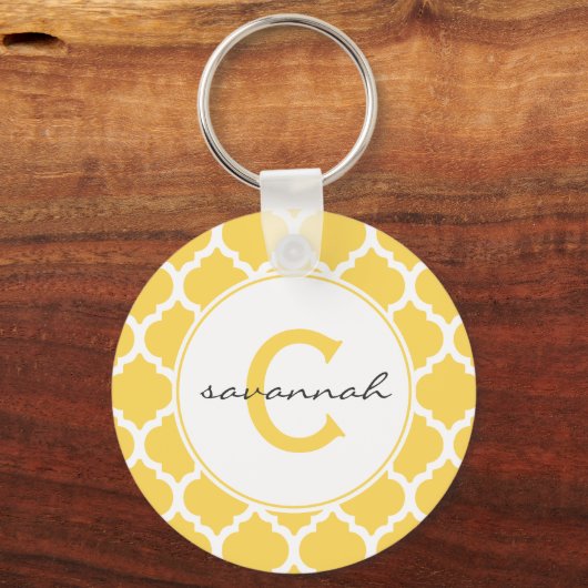 Geel Quatrefoil Monogram Sleutelhanger (Voorkant)