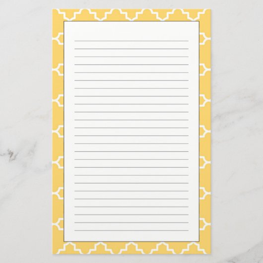 Geel Quatrefoil Patroon Briefpapier (Voorkant)