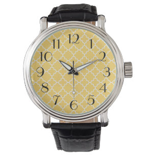 Geel Quatrefoil Patroon Horloge