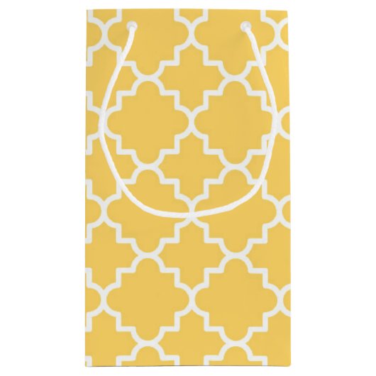 Geel Quatrefoil Patroon Klein Cadeauzakje (Achterkant)