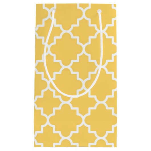 Geel Quatrefoil Patroon Klein Cadeauzakje (Voorkant)