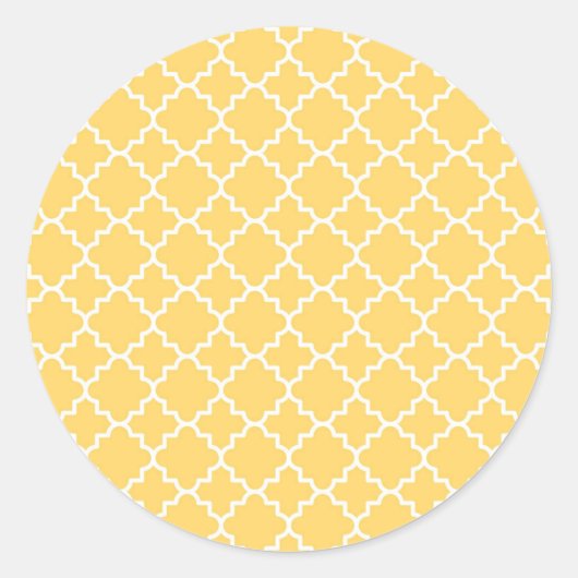 Geel Quatrefoil Patroon Ronde Sticker (Voorkant)