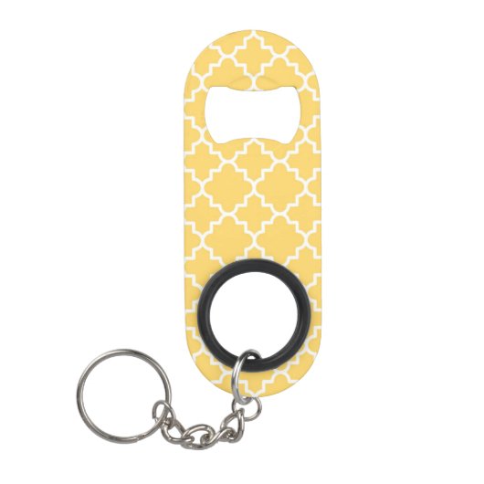 Geel Quatrefoil Patroon Sleutelhanger Flessenopener (Voorkant)
