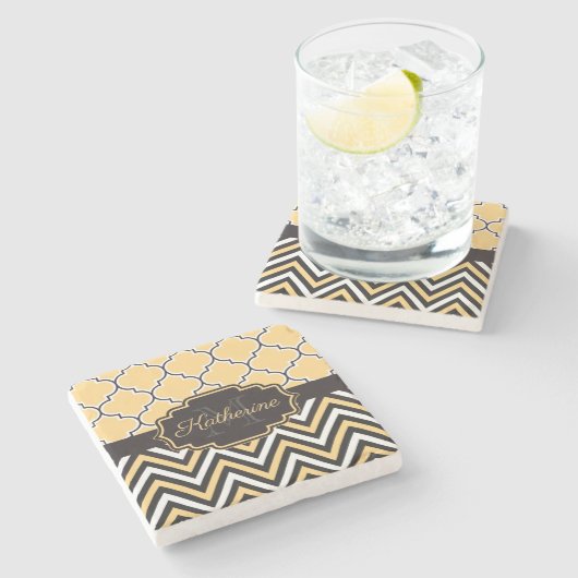 Geel Quatrefoil Stenen Onderzetter (Zijkant)