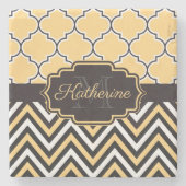 Geel Quatrefoil Stenen Onderzetter (Voorkant)