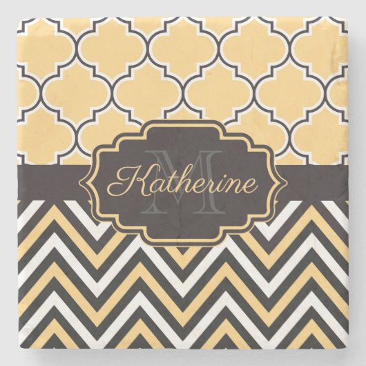 Geel Quatrefoil Stenen Onderzetter (Voorkant)