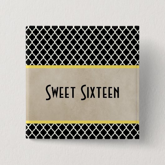 Geel - Quatrefoil Sweet 16 Button (Voorkant)