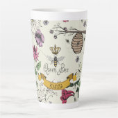 geel Queen Bee Royal Gold Crown & Scroll Latte Mok (Voorkant)