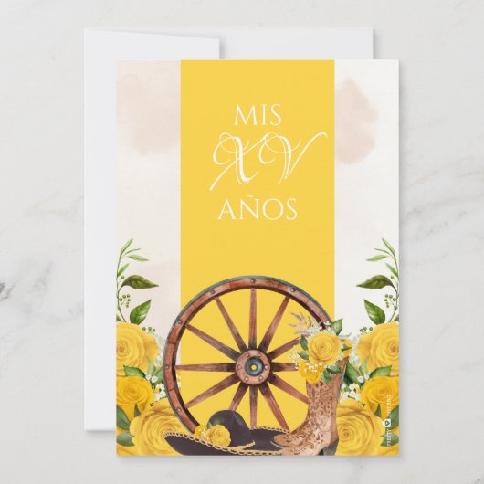 Geel Quinceanera Roos  Charro Western Kaart (Achterkant)