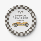 geel race auto Baby shower Papieren Bordje (Voorkant)