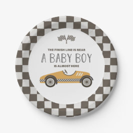  geel race auto Baby shower Papieren Bordje