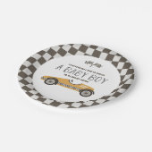  geel race auto Baby shower Papieren Bordje (Gekanteld)