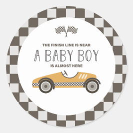 geel race auto Baby shower Ronde Sticker