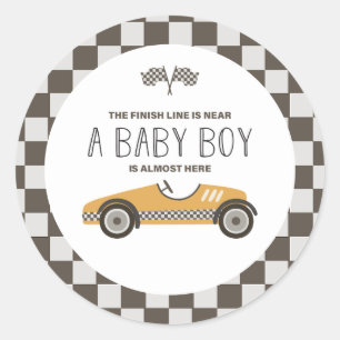 geel race auto Baby shower Ronde Sticker