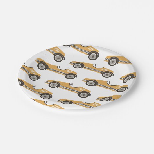 Geel Race Car Birthday Paper Bord (Gekanteld)