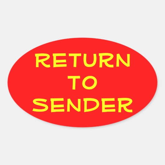 Geel Retour Afzender op Rood Ovale Sticker (Voorkant)