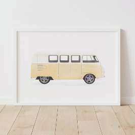 Geel Retro Busje Kinderkamer Decor Poster